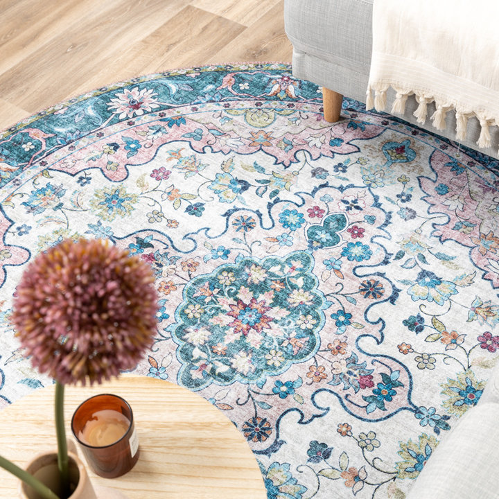 Dywan okrągły vintage - Lily Oriental Niebieski/Różowy - 3