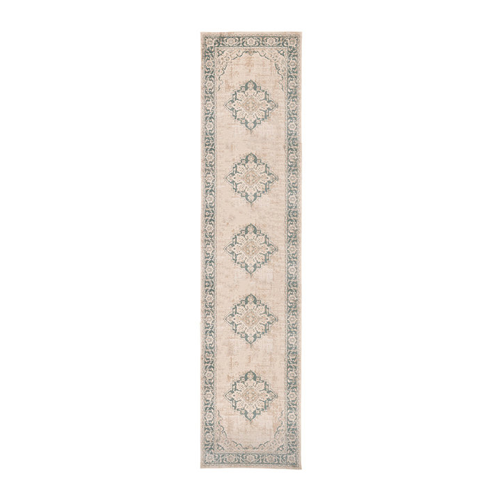Chodnik dywanowy vintage - Spring Medaillon Kremowy/Zielony - 1