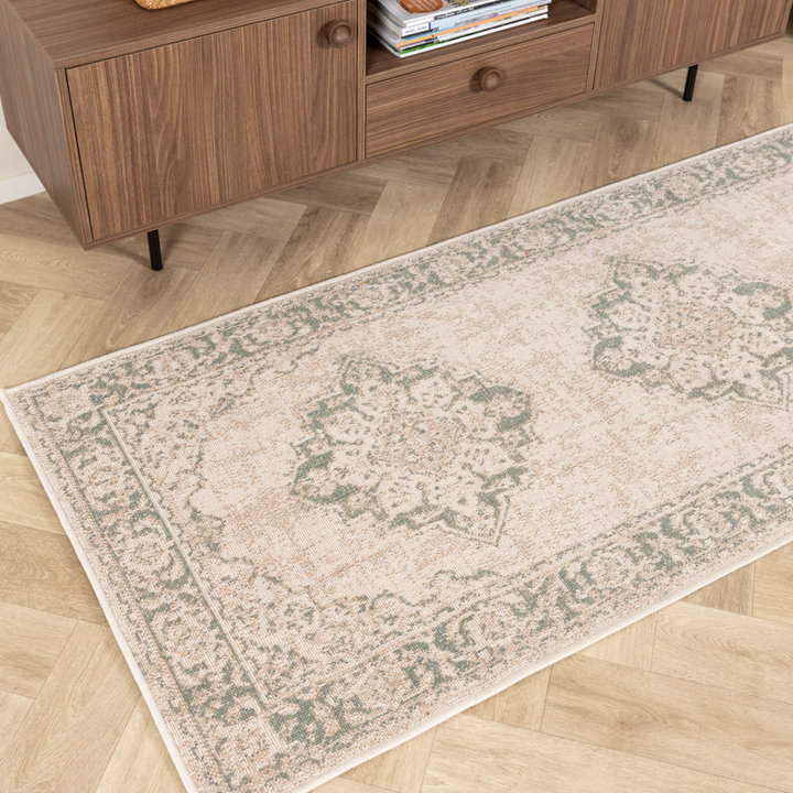 Chodnik dywanowy vintage - Spring Medaillon Kremowy/Zielony - 2
