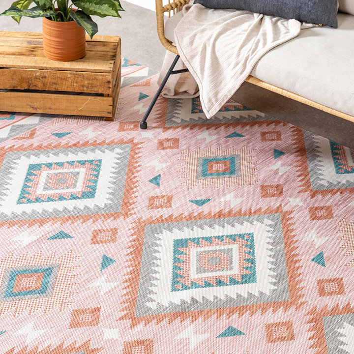 Dywan zewnętrzny boho - Vedra Aztec Różowy - 1