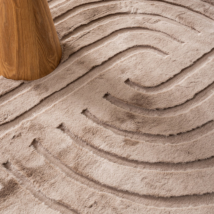 Dywan okrągły z długim włosiem - Carvy Curves Taupe - 2