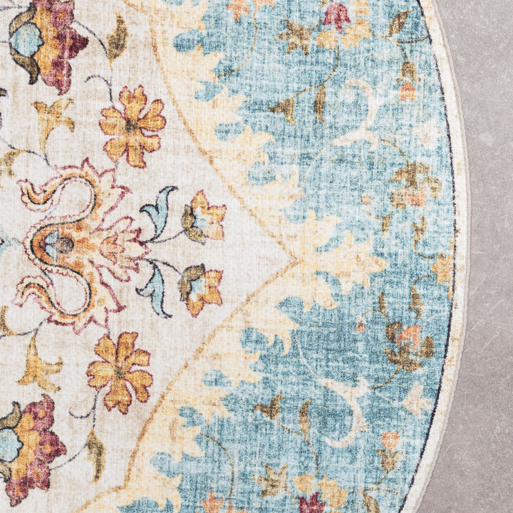 Dywan zewnętrzny vintage okrągły - Santo Mandala Jasnoniebieski - 4