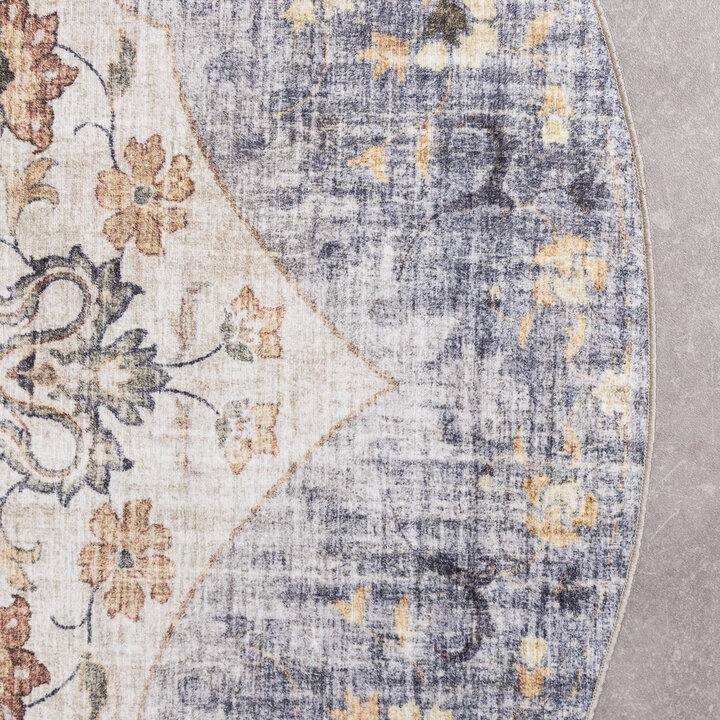 Dywan zewnętrzny vintage okrągły - Santo Mandala Niebieski/Szary - 4