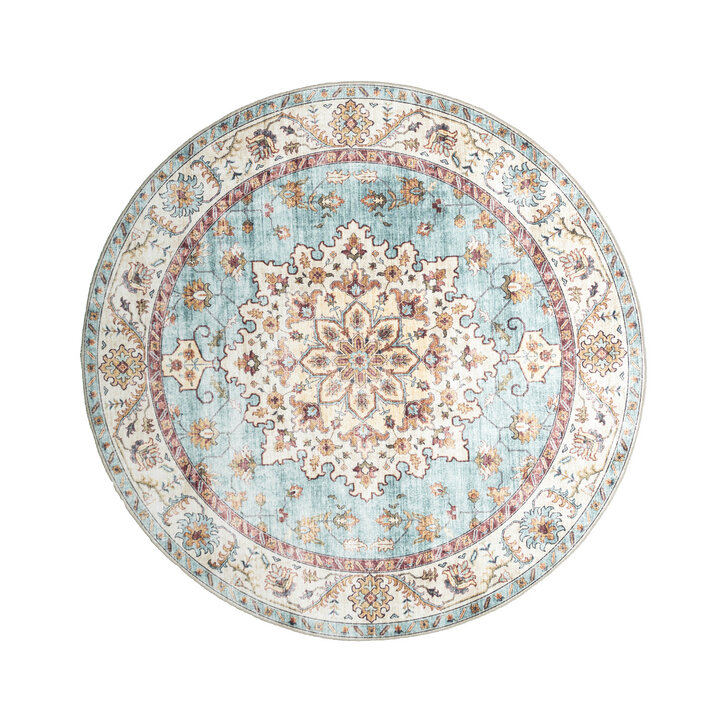 Dywan zewnętrzny vintage okrągły - Santo Medallion Jasnoniebieski - 1