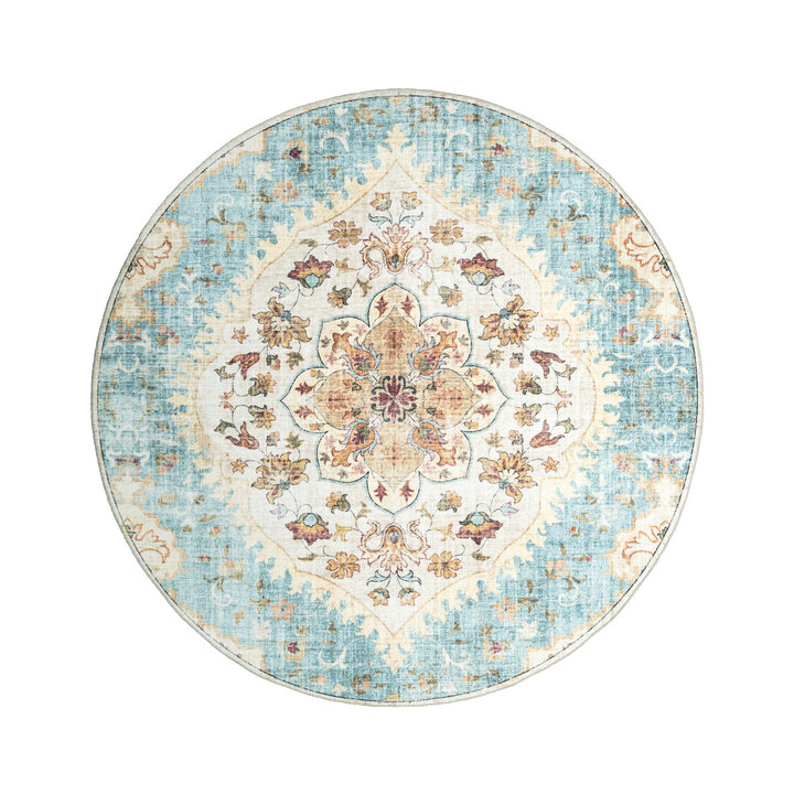 Dywan zewnętrzny vintage okrągły - Santo Mandala Jasnoniebieski - 1