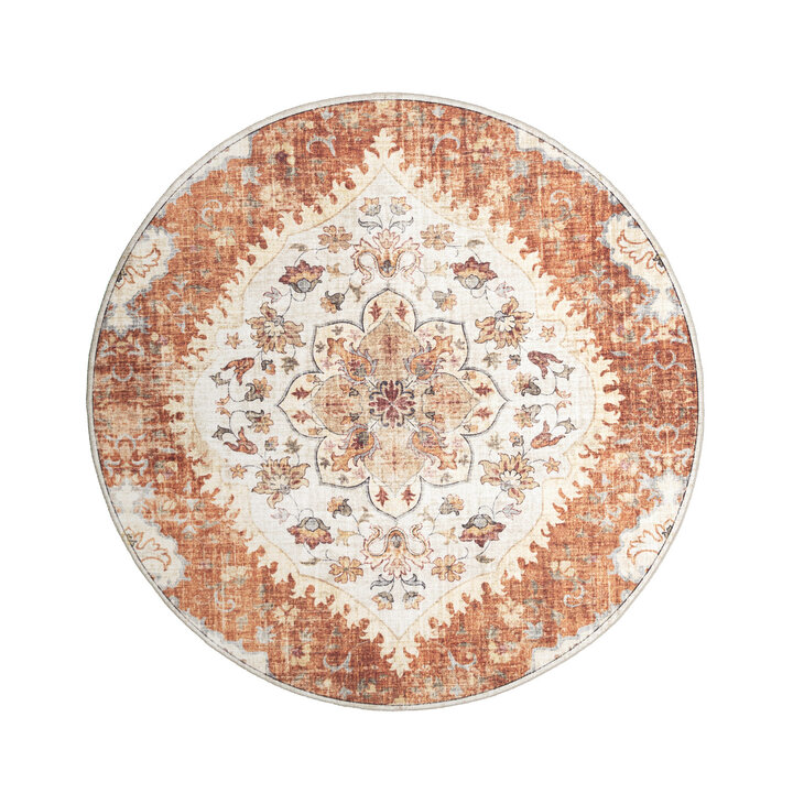 Dywan zewnętrzny vintage okrągły - Santo Mandala Terakota - 1