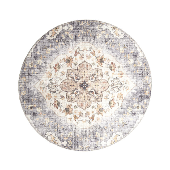 Dywan zewnętrzny vintage okrągły - Santo Mandala Niebieski/Szary - 1