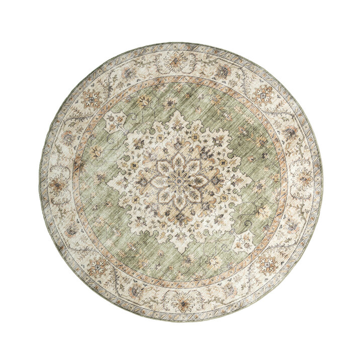 Dywan zewnętrzny vintage okrągły - Santo Medallion Zielony - 1