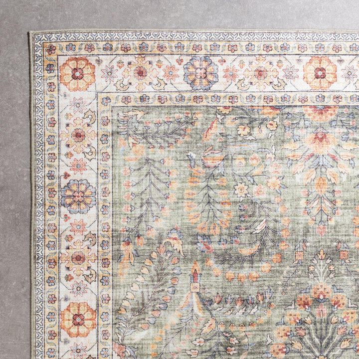 Dywan zewnętrzny vintage - Santo Flora Oliwkowy - 4