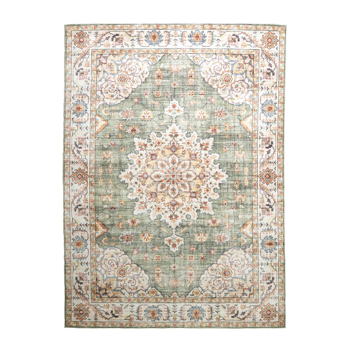 Dywan zewnętrzny vintage - Santo Medallion Oliwkowy - 1