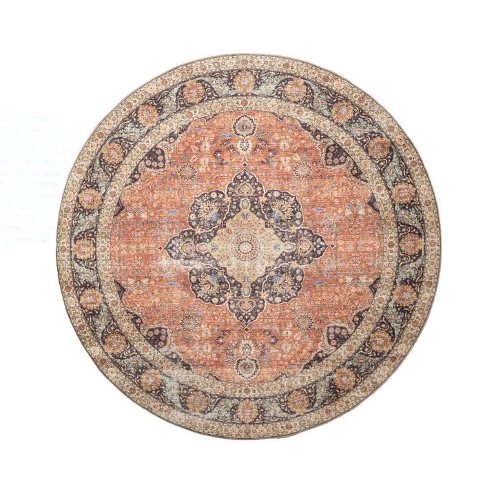 Dywan zewnętrzny okrągły - Cairo Medallion Terakota/Ciemnoniebieski - 1