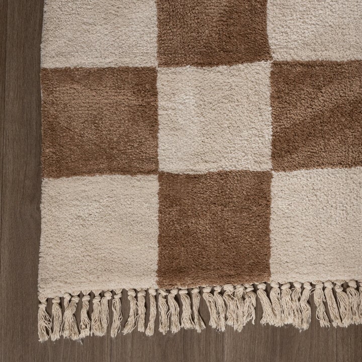 Dywan szachownica - Blox Fringe Beżowy - 4