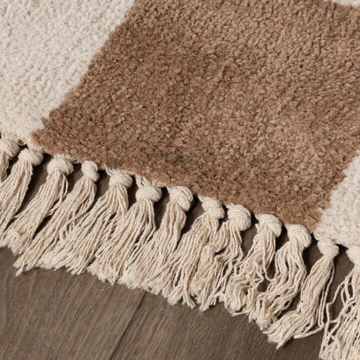 Dywan szachownica - Blox Fringe Beżowy - 5