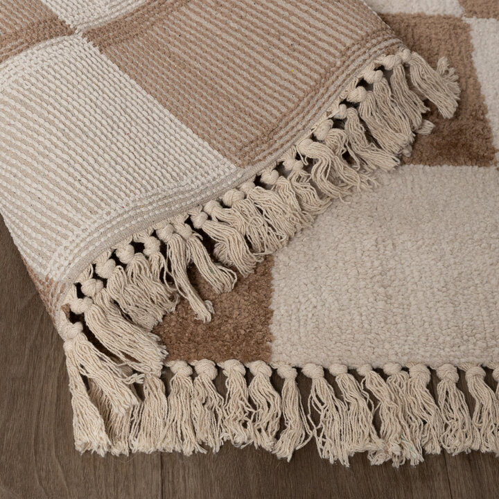 Dywan szachownica - Blox Fringe Beżowy - 6