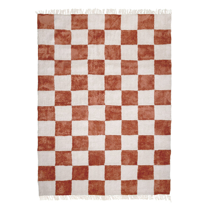Dywan szachownica - Blox Fringe Terakota - 1