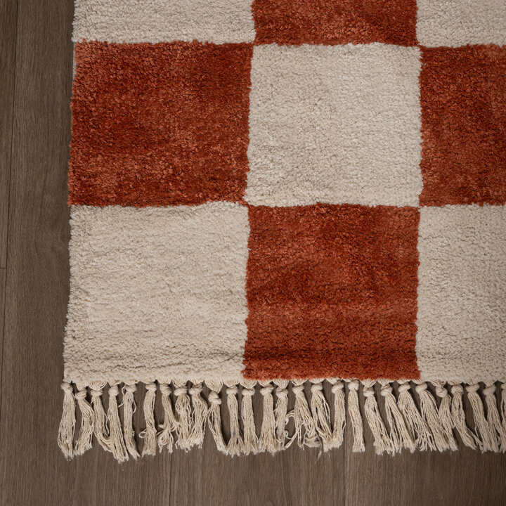 Dywan szachownica - Blox Fringe Terakota - 4