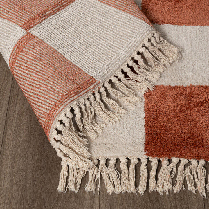 Dywan szachownica - Blox Fringe Terakota - 6
