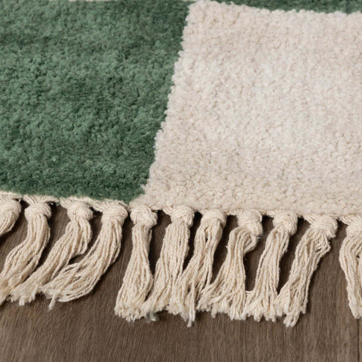 Dywan szachownica - Blox Fringe Zielony - 5