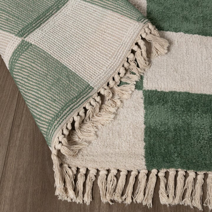 Dywan szachownica - Blox Fringe Zielony - 6