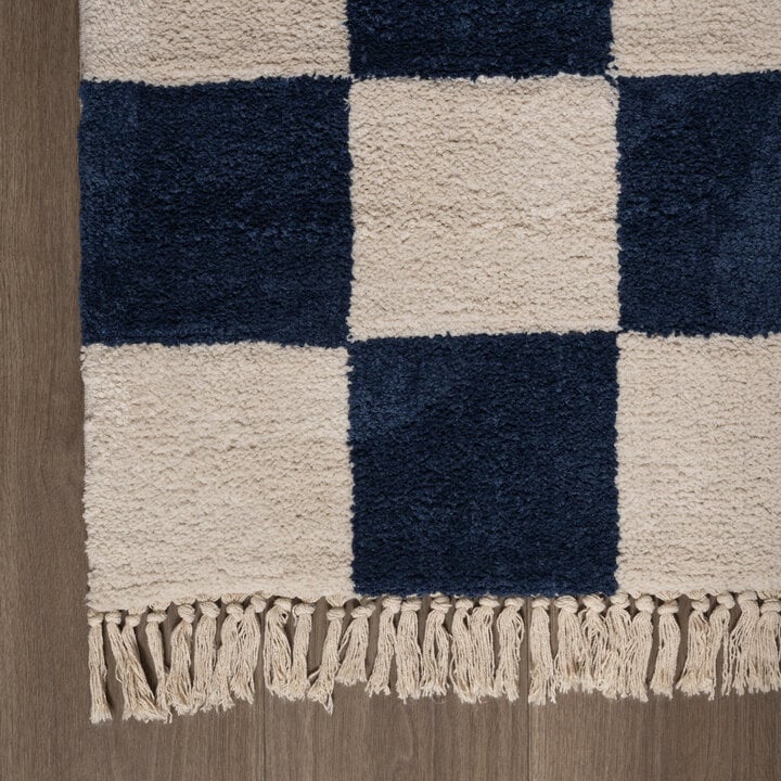 Dywan szachownica - Blox Fringe Niebieski - 4