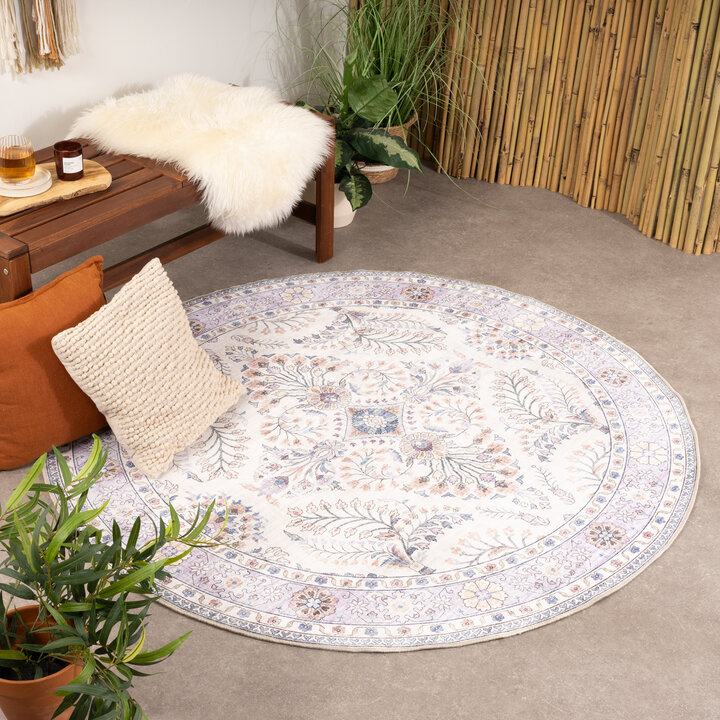 Dywan zewnętrzny vintage okrągły - Santo Flora Biały