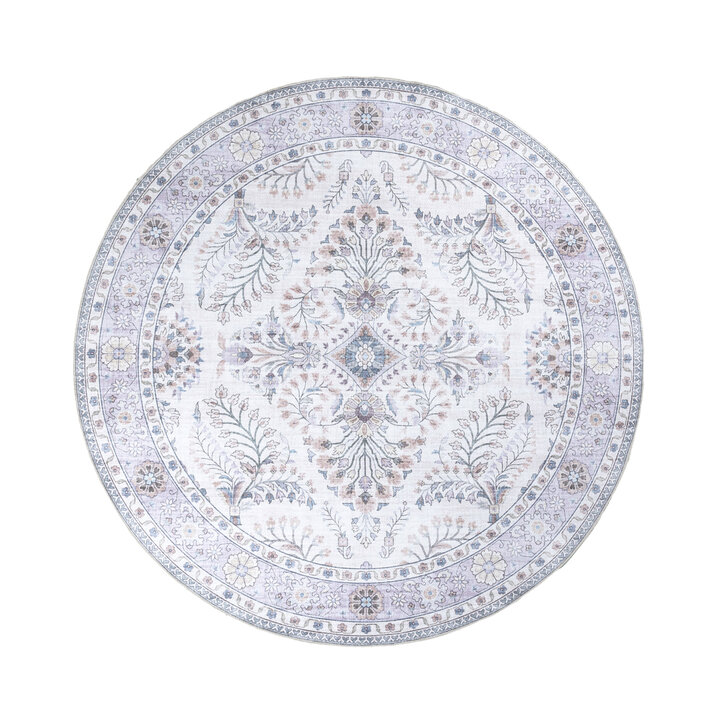 Dywan zewnętrzny vintage okrągły - Santo Flora Biały - 1