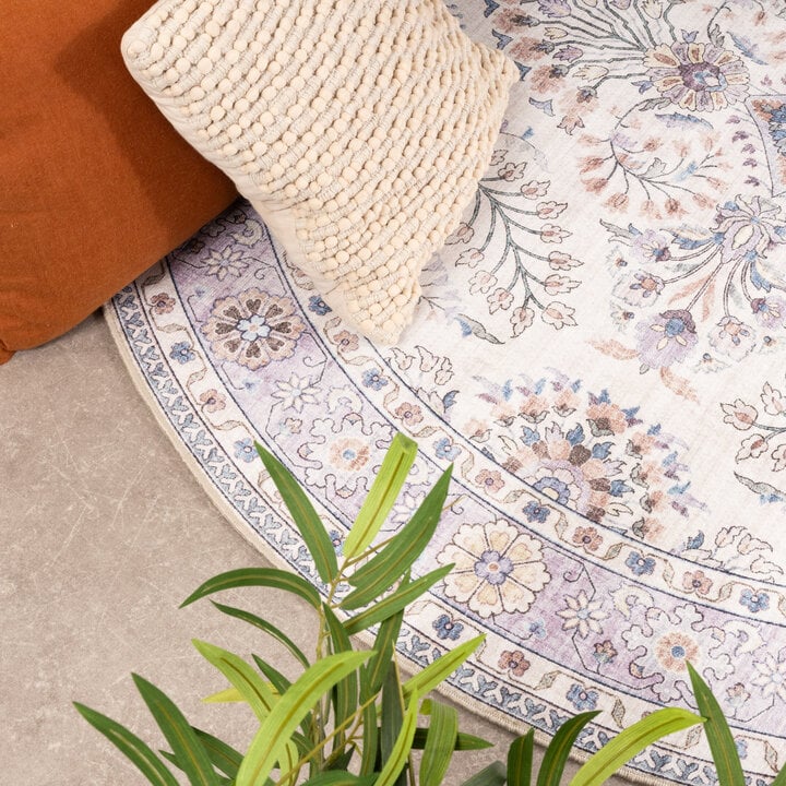 Dywan zewnętrzny vintage okrągły - Santo Flora Biały - 2