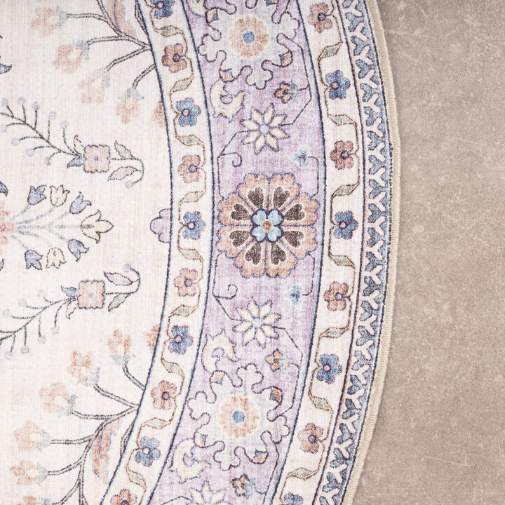 Dywan zewnętrzny vintage okrągły - Santo Flora Biały - 4