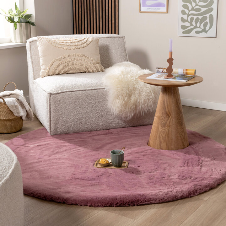 Dywan okrągły z długim włosiem - Comfy Supreme Ciemnoróżowy