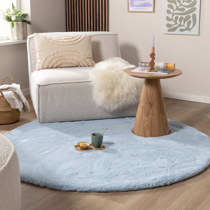 Dywan okrągły z długim włosiem - Comfy Supreme Jasnoniebieski