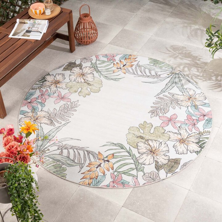 Dywan zewnętrzny okrągły - Poppy Kremowy