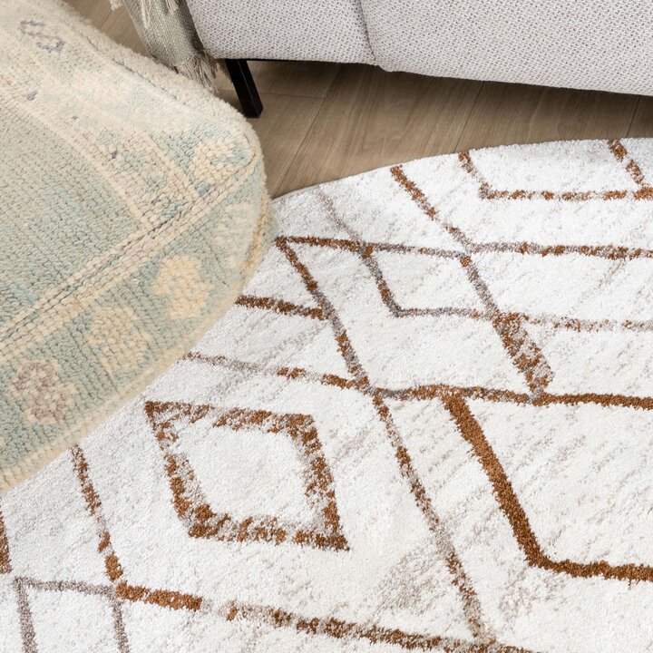 Dywan okrągły z długim włosiem - Blend Diamond Biały/Terakota - 2