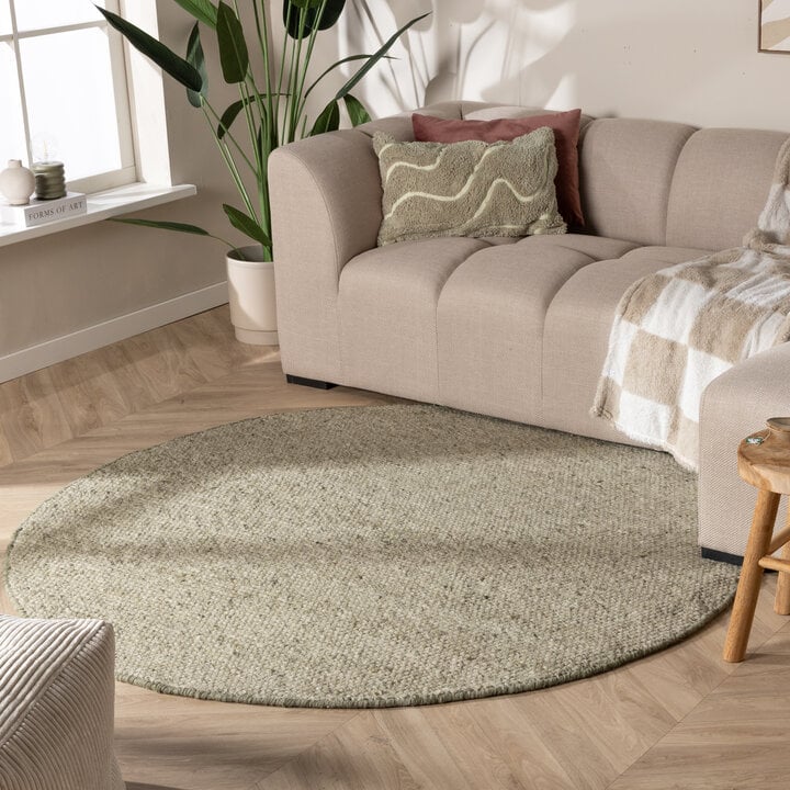 Dywan wełniany okrągły - Feline Oliwkowy/Melanż