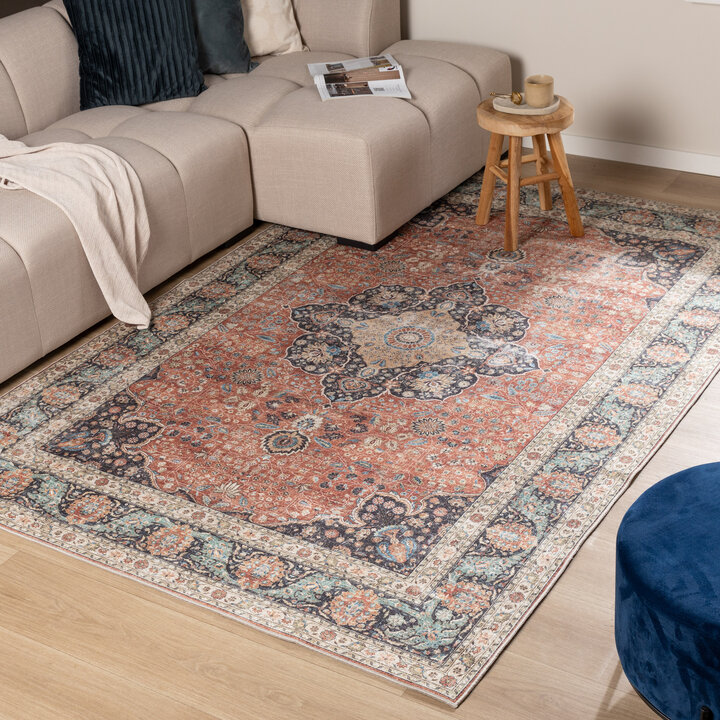 Dywan zewnętrzny - Cairo Medallion Terakota/Ciemnoniebieski